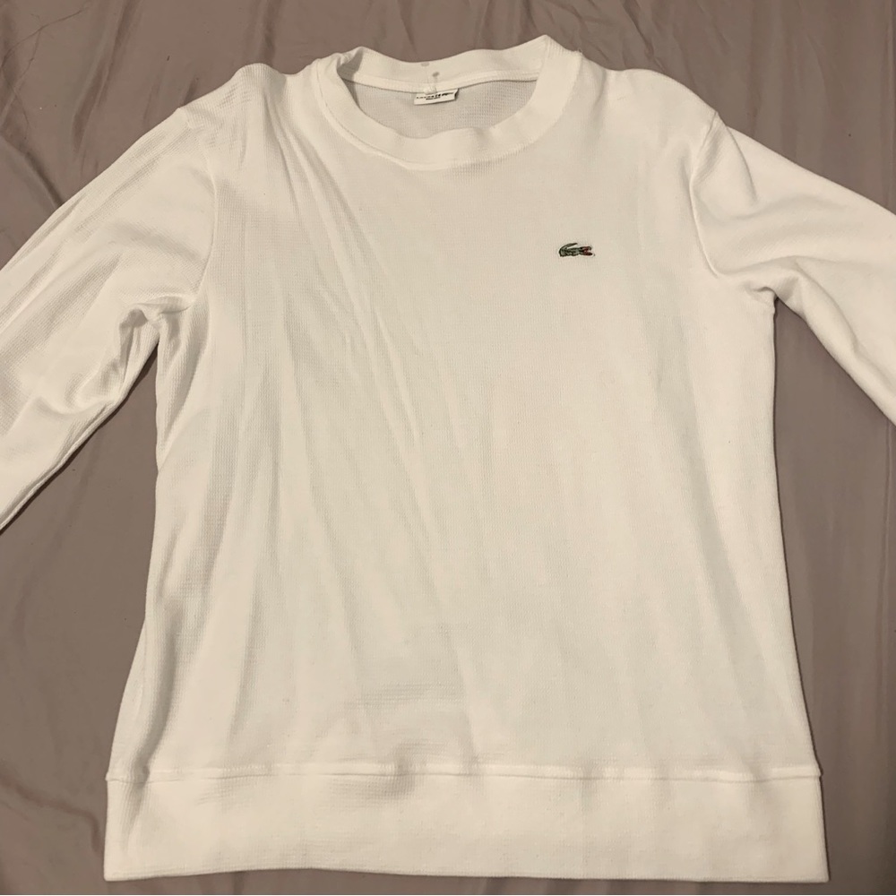 Lacoste Basic White Waffle Knit Long Sleeve Tshirts Sweater